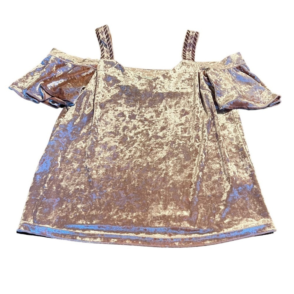 Lucky Brand Pink Velour Strappy Cold Shoulder Stretch Party Top Size Medium